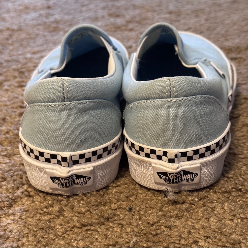 Vans Off The Wall Shoes Mens 5 Womens 6.5 Blue Check Slip On Sneakers Logo - Picture 5 of 8
